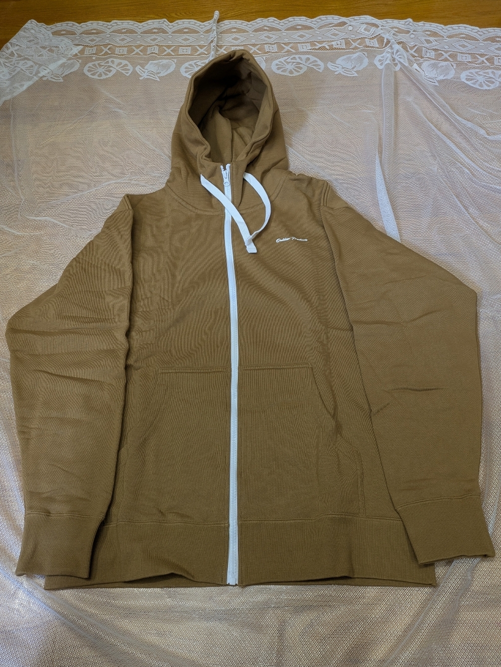 Classic Zip-Up Hooded Sweater - Tan